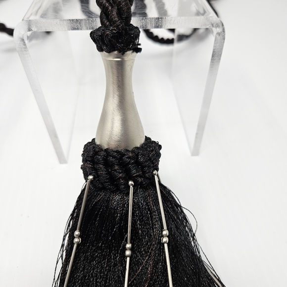 Tassel Curtain Tie Backs Black & Silver Beads Set of 2 Decorator Detail - Picture 8 of 12